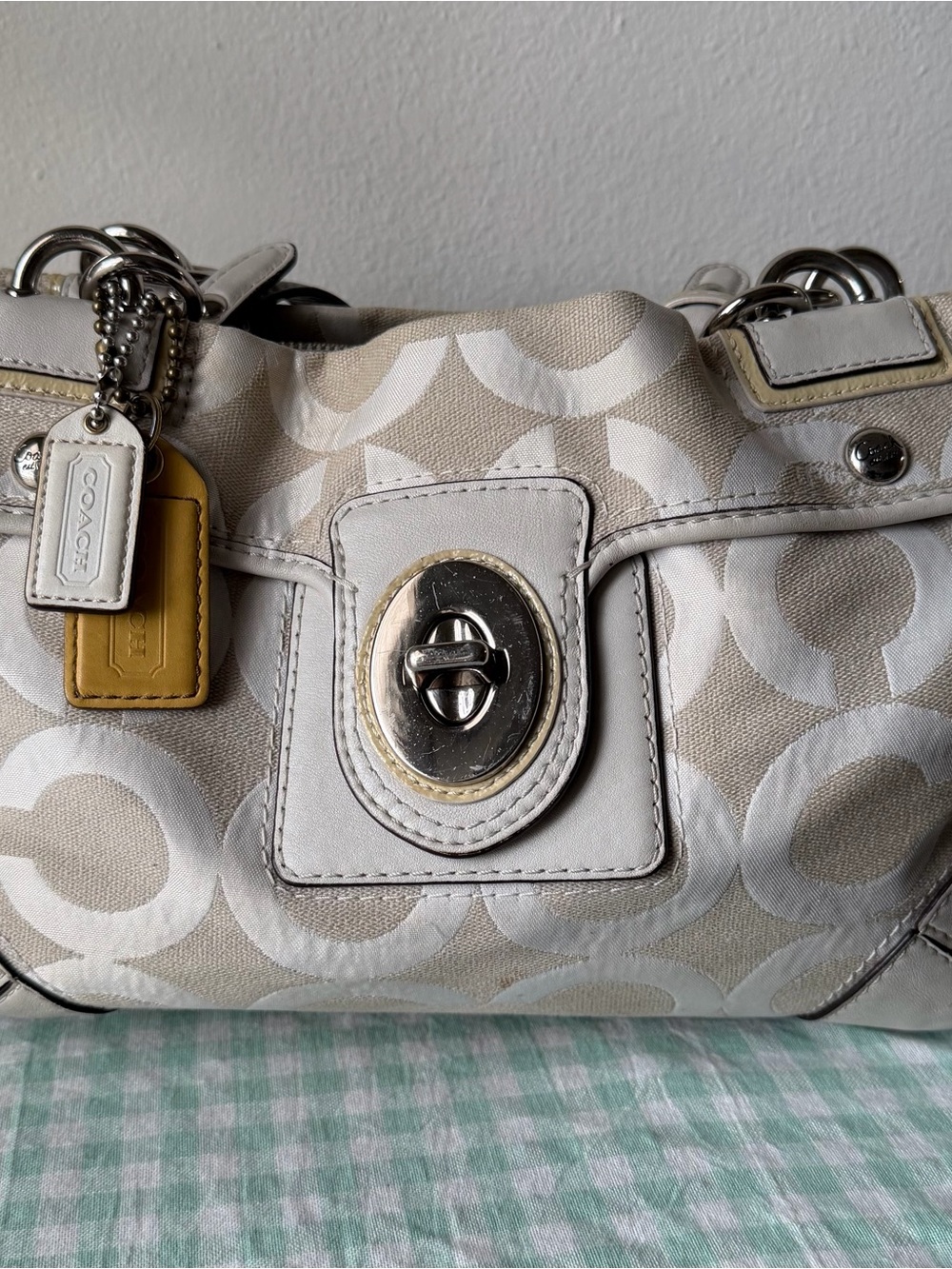 Coach Peyton Op Art Cream and Off-White Carryall 14515
